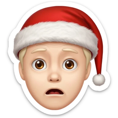 A terrified expression coupled with a Santa hat sticker