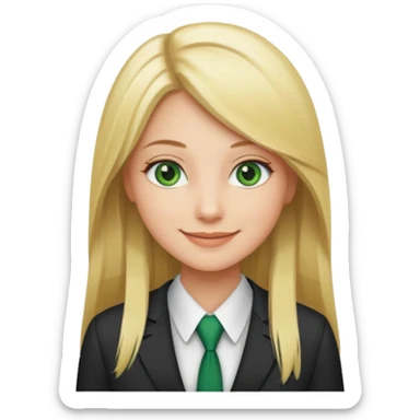 Green eyes office girl with straight long blonde hair barbie sticker