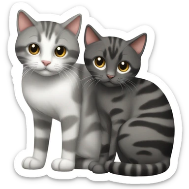 Grey and black tabby with white legs loving a calico cat sticker