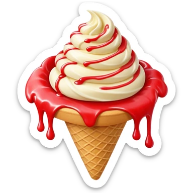 vanilla ice cream cone with strawberry sauces sticker