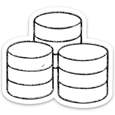 minimalist hand-drawn outlined hoard of database cylinders with worn distressed effect sticker