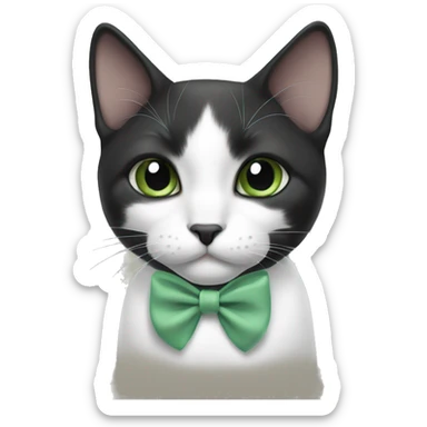 Black and white cat with sage green bow at neck sticker