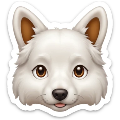 a completely white dog with brown eyes, a long, medium-sized body, and ears with small brown specks on them. sticker