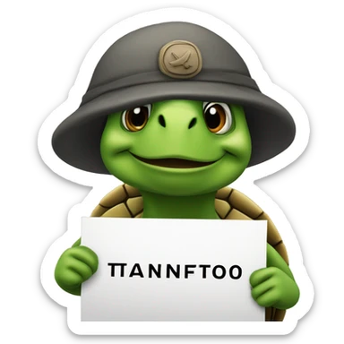 turtle wearing a beret and carrying a protest sign sticker