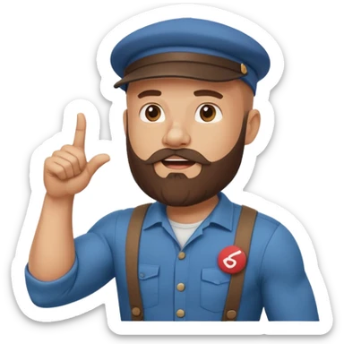 Cartoon muscular bald bearded man in cap pointing at rising chart, Instagram logo, "500" badge, minimal flat design sticker