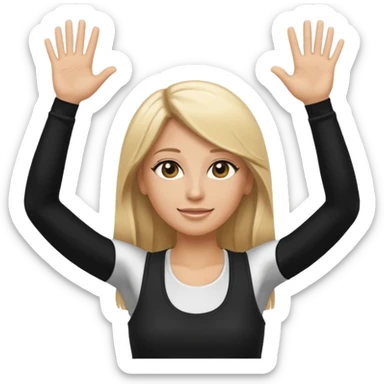 I want a white female dj animated gif emoji with long straight blonde hair putting hands up in the air. Wearing a black tight top with no sleeve sticker