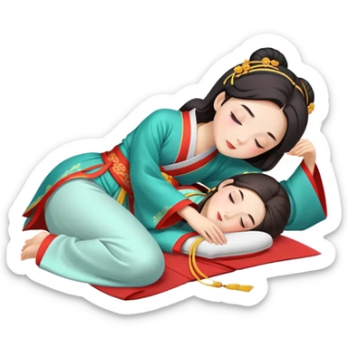 Beautiful girl in Hanfu lying on the ground sleeping sticker