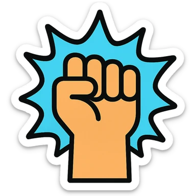 a fist with a blue glowing aura and a black outline, icon style sticker