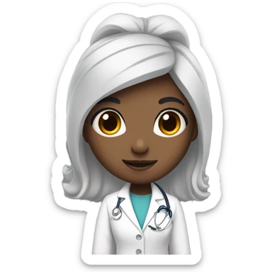 Black hair girl with white hair tie and doctor clothes sticker