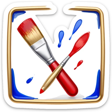 Glass painting icon, hand-painted vibrant patterns on a glass surface with visible bold brushstrokes, no liquid inside the glass object, bright colors like red, blue, and gold, visible fine paintbrush, minimalistic style, clean lines, transparent background. sticker