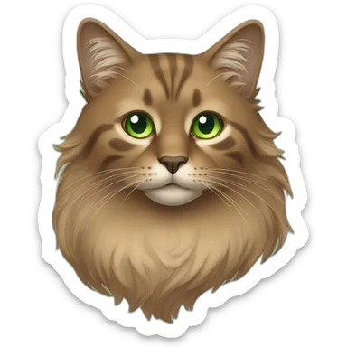 Brown Norvegian cat with long hair and green eyes sticker