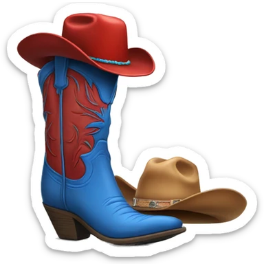 Tall blue and red cowboy boot with cowboy hat on top sticker