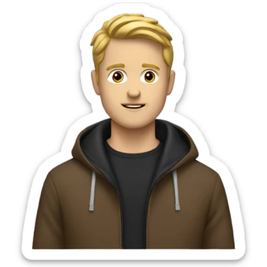 White guy with brown jacket and black hoodie on sticker