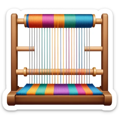 Carpet weaving icon, weaving loom, colorful threads, woven carpet design, intricate patterns, minimalistic style, clean lines, transparent background. sticker