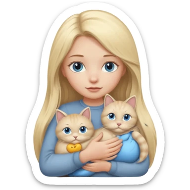 blonde girl with long blonde hair and blue eyes with chubby gray cat sticker