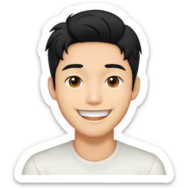 K-pop male idol face with black hair and a big smile sticker