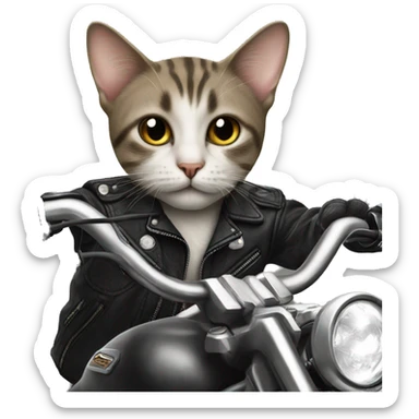 Cat driving a motorcycle with tattoos  sticker