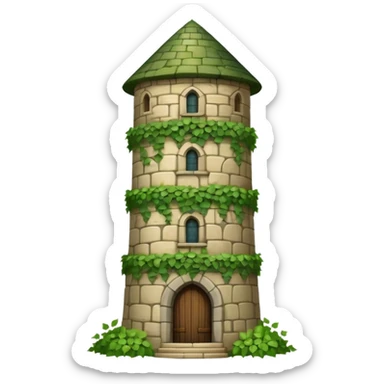 A medieval tall round tower covered in ivy vines. sticker