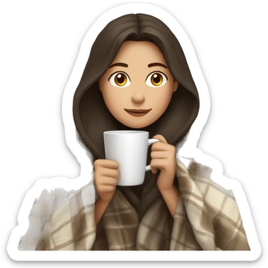 Brunette girl in a cozy blanket drinking a coffee sticker