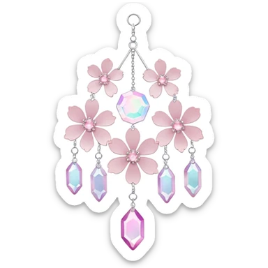 Hanging Iridescent pastel pink sakura crystals white-pearly suncatcher sticker