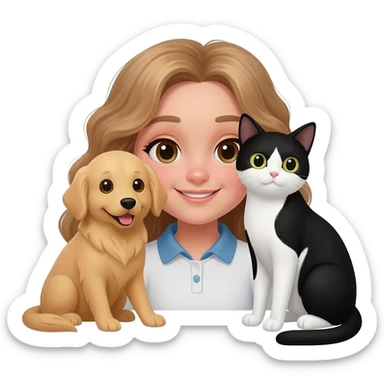 Girl black and white  Cat and golden retriever sticker