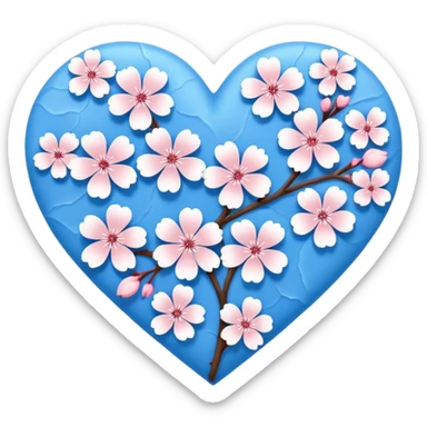  blue sakura heart, heart made of white sakura petals with pink accents, remove background sticker