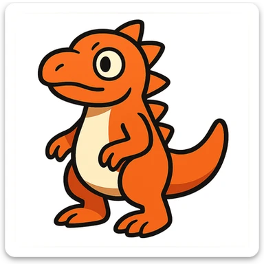 orange bipedal reptile-mammal hybrid, vibrant toon style, bold lines sticker
