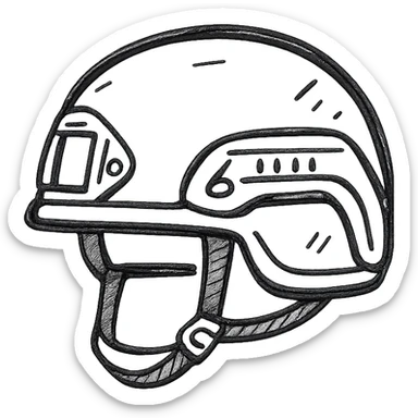 schematic image of modern NATO military helmet, minimalist black and white contour, no fill, no text sticker