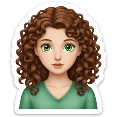 White girl with long brown hair curly green eyes sticker