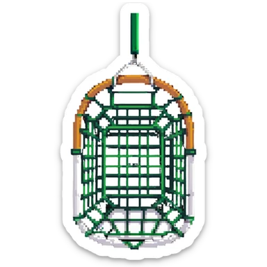 A bug-catching net with a green handle and white mesh net sticker