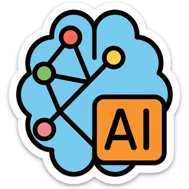 AI neural network as an icon, abstract, interconnected nodes, minimal sticker