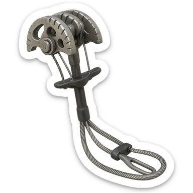a traditional climbing camming device, detailed, metallic, with lobes and a stem, isolated on transparent background sticker