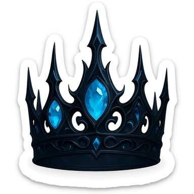 gothic crown in matte black with glowing blue accents and icy blue gems, haunting and magical sticker