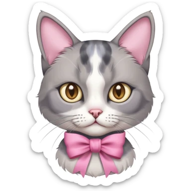 Dilute grey calico cat with pink ribbon sticker