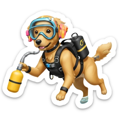 dog wearing scuba gear dive into the sea with diver mask and oxygen tank sticker