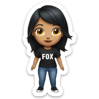 fox girl with black hair and black t-shirt and Jean with big title sticker