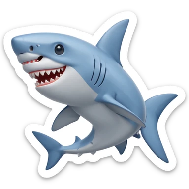 cute shark with two small legs, sideways view, smiling, wearing blue Nike sneakers sticker