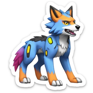 Edgy Colorful Digimon-Fakemon-Wolf with edgy markings full body sticker