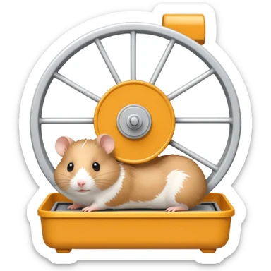 from front angle Hamster in plastic cage with hamster wheel sticker