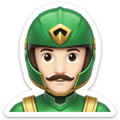 White version of the green power ranger with a brown mustache, green helmet sticker