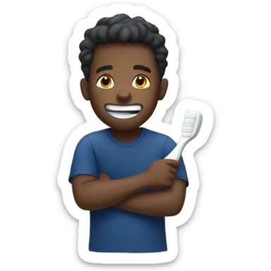 black guy wearing dark blue t-shirt brushing teeth sticker