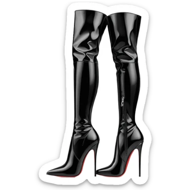 Black aesthetic thigh-high patent leather boots, sharp stiletto heel, elegant silhouette, minimal background, soft studio lighting, luxury editorial style, dramatic shadows, ultra detailed.
 sticker