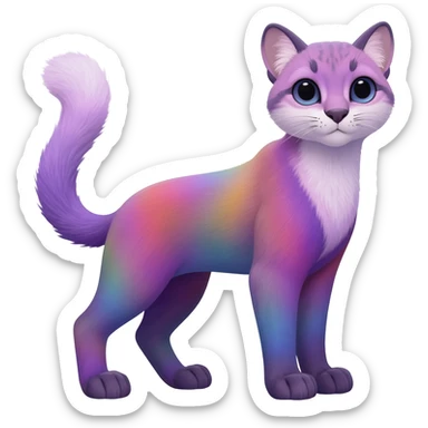Colorful dark tropical pastel-lilac-lavender-violet iridescent pastel white glorious divine exotic cute cool beautiful shiny beautiful fantasy-caracal-civet-genet-sergal-vernid-Cacomistle-oncilla-animal-Fakémon-hybrid-fursona (full body) sticker