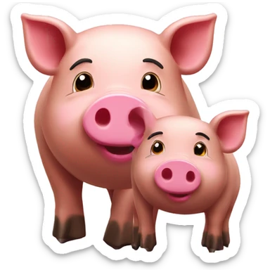 Wild brown pig next To a pink pig sticker