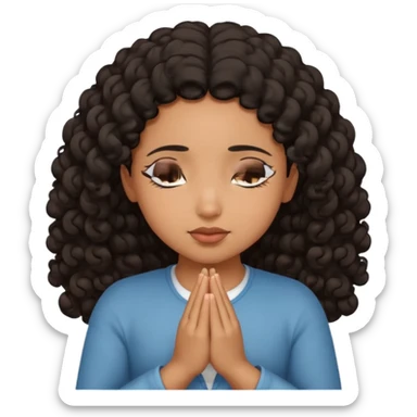 brown girl praying curls black hair and eyes closed sticker