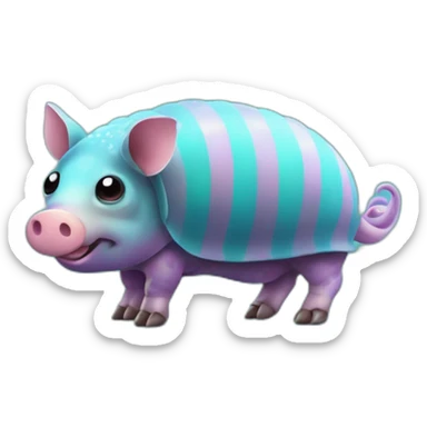 Iridescent spotted striped cyan purple gradient pig armadillo cow centipede insect with star markings star shaped spots sticker