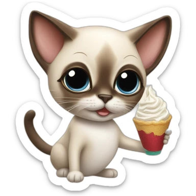 A Siamese cat eating whipped cream sticker