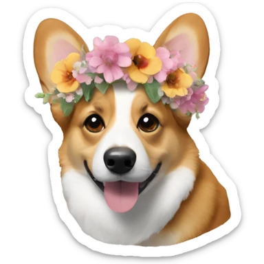 Corgi dog wearing a flower crown  sticker