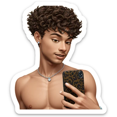 topless boy with jewelry and phone sticker