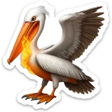 Pelican with orange wings and fire sticker